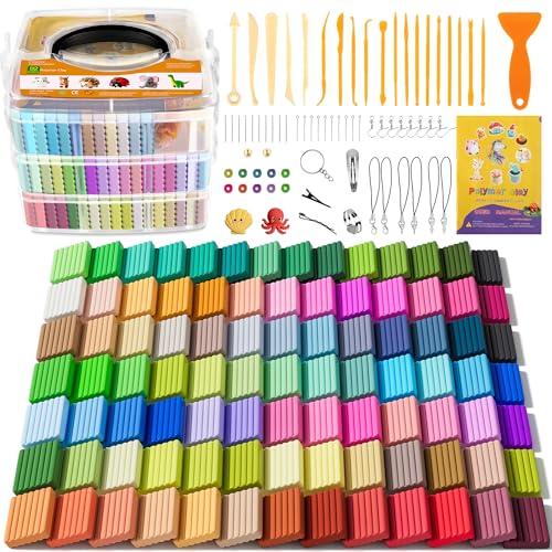 Polymer Clay 92 Colors, Modeling Clay for Kids, Non-Sticky Oven Bake Clay with Sculpting Tools and Accessories, Halloween Christmas Gift for Children and Artists - color: 92 Colors