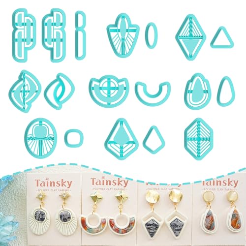 Tainsky 19 Shapes Embedded Polymer Clay Cutters - Gem Clay Jewelry Making Tools, Earring Cutters (B) - color: B Set