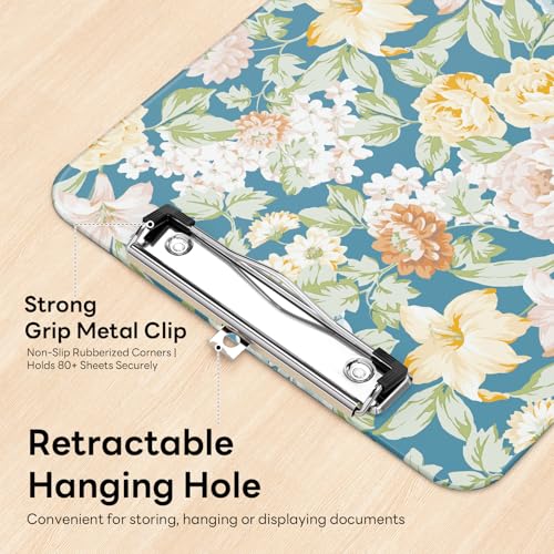 Plastic Cute Clipboard Low-Profile Metal Clip, A4 Letter Size 9 x 12.5 in, 8.5 x 11 Paper Clip Board for Teachers, Nurses, Classroom,Blue Crushed Flower - color: Blue Crushed Flower