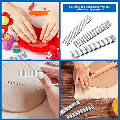 Honoson 10 Pieces Polymer Clay Cutters Tools Clay Tissue Blade Slicer Carbon Steel Cutting Slicing Tools for DIY Shaping Modelling Slicing Sculpting, Straight and Wave