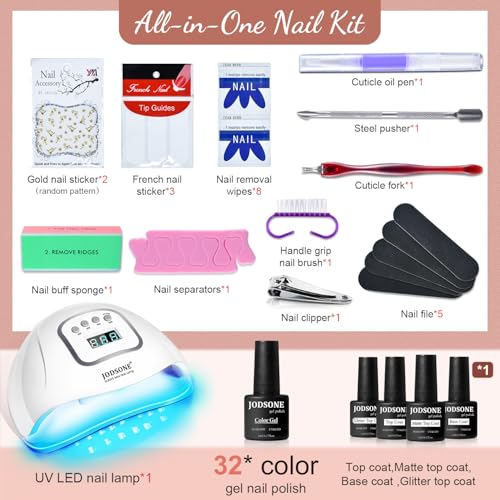 JODSONE Gel Nail Polish Kit with U V Light 32 Color Soak Off Base&Top Glitter Coat Gel Polish for DIY Manicure Lovers - color: 32KIT-Color 7
