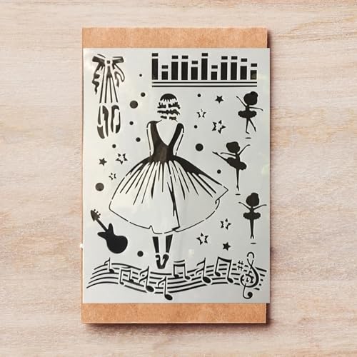 TIAMECH A4 Reusable Dress Girl Stencil for Painting | Music Note Dance Layering Template, DIY Wall Art, Wood Furniture, Scrapbook & Crafts (8.3x11.7inch) - style: Ballet Dress Girl