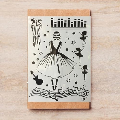 TIAMECH A4 Reusable Dress Girl Stencil for Painting | Music Note Dance Layering Template, DIY Wall Art, Wood Furniture, Scrapbook & Crafts (8.3x11.7inch) - style: Ballet Dress Girl