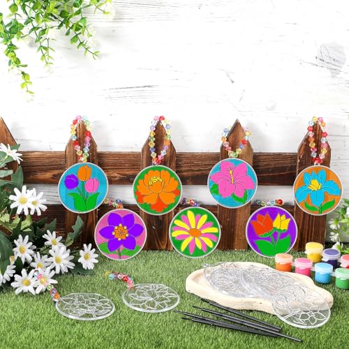 WinnerWhy 30 Sets Spring Flower Suncatchers Window Art Kits, Mother's Day Floral DIY Sun Catchers Crafts Paint Your Own Window Ornaments for Adult Home Birthday Activity Party Decor - style: Floral Style