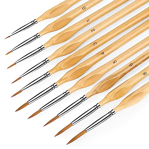 Miniature Paint Brushes, 10PC Fine Detail Paint Brush Set, Small Painting Brushes for Art, Crafts, Acrylic, Watercolor, Oil, Model, Face, Paint by Number, Figurine-Wood - color: Wood, size: 10