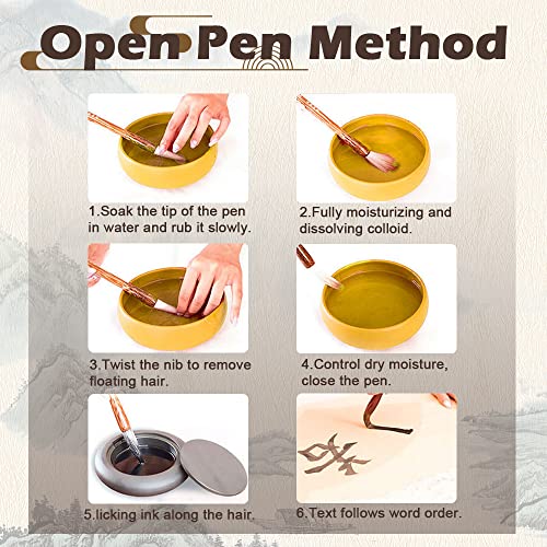 3 Sizes Chinese Writing Brush with Wood Rack Pen Rest, Calligraphy Brush Set, Sumi Painting Drawing Brushes, Kanji Art Brushes for Professional Beginners (Large, Medium, Small Size)