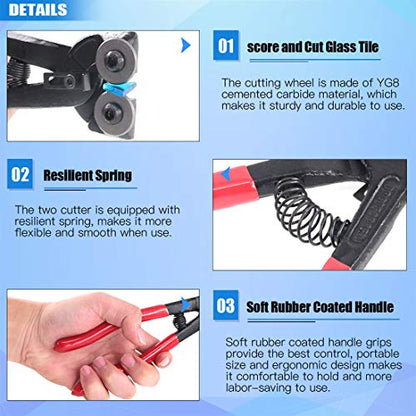 Glarks 8 Pieces Mosaic Tools Set, Heavy Duty Double Wheeled Glass Mosaic Tile Cut Nippers with Scrapers, Tweezers, Double-Ended Hook, Spatula, Sponge