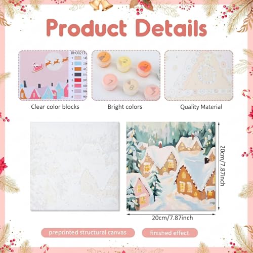 YooNotee 12 Pack Valentine's Day Paint by Numbers Kit - 8 x 8 Inches Pink Themed DIY Canvas with Wooden Display Easel, Brushes and Paints 6 Designs for Adults Family Holiday Decor - style: Snow