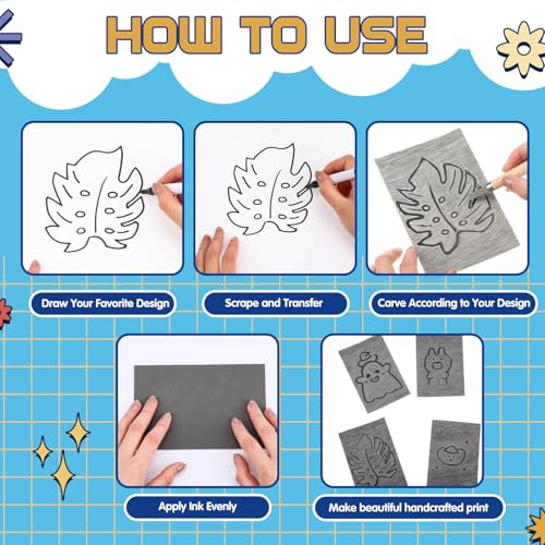 MotiMind 24 Pcs Gray Linoleum Block Rubber Stamp Carving Blocks Soft Linocut Blocks for Printmaking DIY Art Craft Projects and Scrapbooking (6 x 8 x 0.12 Inch)