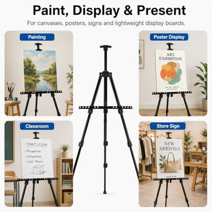RRFTOK Easel Stand for Sign and Painting: Art Portable Adjustable Metal Tripod Easels for Display Height from 17 to 66 Inch -Canvas Stand for Table-Top/Floor Paint - Gifts for Teens Art Supplies - style: 66BC 1-pack