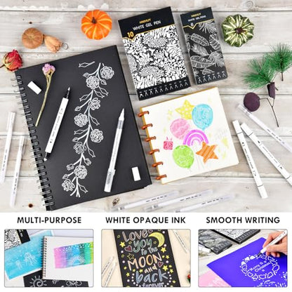 White Gel Pens, 6 Size Opaque White Ink Pens for Black Paper, Sketching, Drawing, Journaling & DIY Crafts, Ideal Drawing Pens for Artists & Art Supplies - size: 6