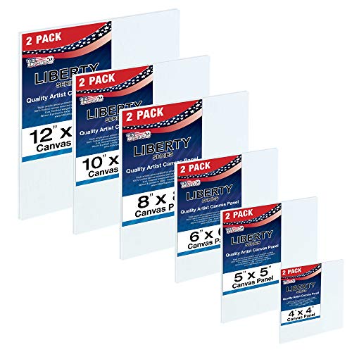 U.S. Art Supply Square Variety Assortment Professional Artist Quality Acid Free Canvas Panels 12-Total Panels (2-EA: 12x12, 10x10, 8x8, 6x6, 5x5, 4x4)