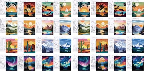 16 Pcs Pre Drawn Canvas for Painting for Adults Kids Sip and Paint Kit Pre Printed Canvas to Paint DIY Art Party Supplies Girls Night Date Night (Landscape, 8x10 in) (Pack of 2) - size: 8x10 in (Pack of 2), style: Landscape