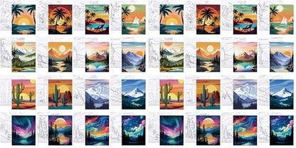 16 Pcs Pre Drawn Canvas for Painting for Adults Kids Sip and Paint Kit Pre Printed Canvas to Paint DIY Art Party Supplies Girls Night Date Night (Landscape, 8x10 in) (Pack of 2) - size: 8x10 in (Pack of 2), style: Landscape
