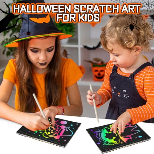 Halloween Scratch Art Party Favors: 16 Pack Rainbow Scratch Notebook Paper Party Favors for Kids Halloween Goodie Bags Stuffers Girls Boys Art Craft Birthday Gifts for Students Classroom - style: 16 Pack Halloween