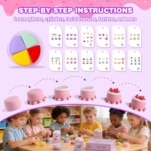LOUFOR Air Dry Clay Kits - Modeling Clay for Kids, Ultra Light & Soft, Safe & Non-Toxic, 12 Boxes DIY Model Magic Clay with Sculpting Tools & Tutorials, Creatible Art Crafts Toys Gifts Boys Girls - color: #02-Dessert House
