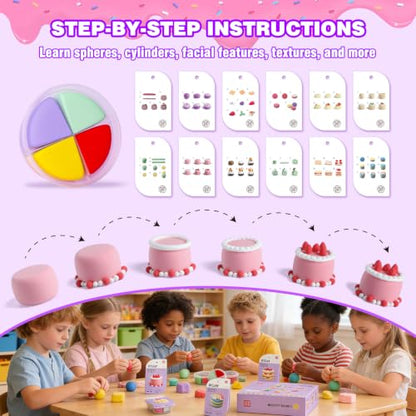 LOUFOR Air Dry Clay Kits - Modeling Clay for Kids, Ultra Light & Soft, Safe & Non-Toxic, 12 Boxes DIY Model Magic Clay with Sculpting Tools & Tutorials, Creatible Art Crafts Toys Gifts Boys Girls - color: #02-Dessert House