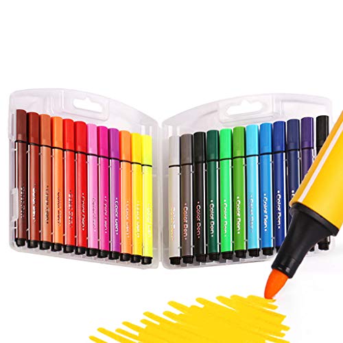SAYEEC Coloring Markers Washable Markers for Kids 24 Colored Felt Tip Pens Art Marker Set with Carrying Case Water Based Drawing Pens for Artists Adult Coloring Books Manga Comic Christmas Gifts - color: 24 Assoerted colors