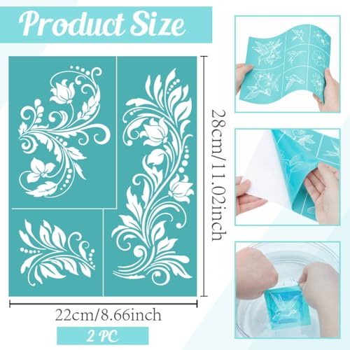 2 Sheets European Scrollwork Silk Screen Stencil, Natural Florals Self-Adhesive Silk Screen Printing Stencils Reusable Mesh Stencil for Painting on Wall, Wood, T-Shirt, Home Craft Decor - style: Twisting Vines