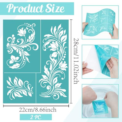 2 Sheets European Scrollwork Silk Screen Stencil, Natural Florals Self-Adhesive Silk Screen Printing Stencils Reusable Mesh Stencil for Painting on Wall, Wood, T-Shirt, Home Craft Decor - style: Twisting Vines