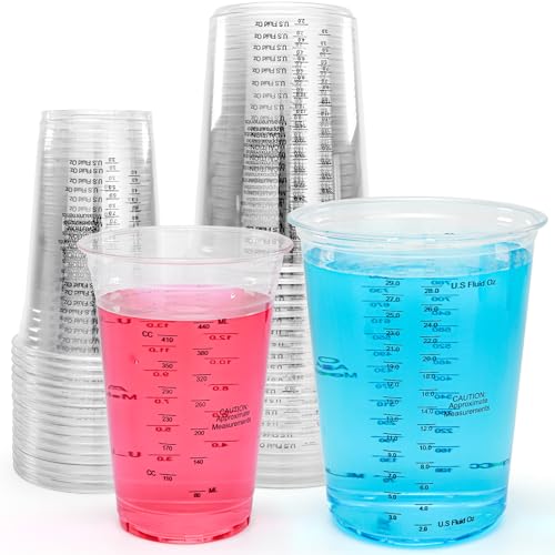 NASUBI Resin Measuring Cups Kit,32oz & 20oz Large Capacity Mixing Cup for Epoxy Resin, Paint, Stain, 2 Scales Clear Accurate Paint Mixing Cups, Disposable Cups Mixer 20Pcs 32oz & 15Pcs 20oz