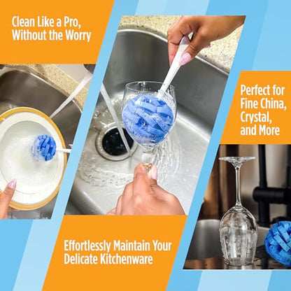 COMPAC HOME Dish Wand Kitchen Sponge | Effectively Clean China Dishes and Glassware | Unique Round Ball Shaped All-Around Cleaning Sponge | Gentle Flexible Brushes for Your Nice Dishes, 6 Count - size: Pack of 6 Short Handle