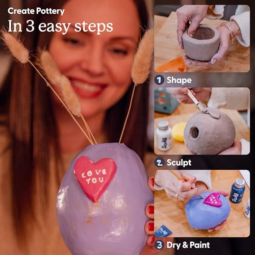 Sculpd - The Original Pottery Kit for Adults - Air Dry Clay for Adults, Tools, Varnish, Paints, Brushes, Couples Date Night Arts & Crafts Set, Gloss Varnish with Pastel Tones - style: Gloss Varnish with Pastel Tones