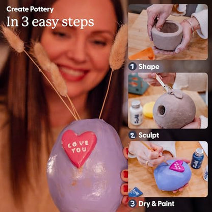 Sculpd - The Original Pottery Kit for Adults - Air Dry Clay for Adults, Tools, Varnish, Paints, Brushes, Couples Date Night Arts & Crafts Set, Gloss Varnish with Pastel Tones - style: Gloss Varnish with Pastel Tones