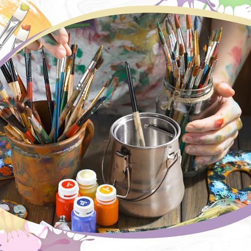 2 Pcs Paint Brush Cleaner Set Stainless Steel Double Dipper Palette Cup Paint Brush Portable Washer Holder for Oil Cleaner Kits(Drum Shape,Medium) - size: Medium