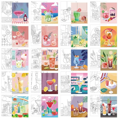 Sherr 20 Pcs Stretched Pre Drawn Canvas Afro Queen Black Art for Painting for Adults Outline Pre Drawn Stretched Cotton Canvas to Paint Party Set, 8 x 10''(Cocktail) - style: Cocktail