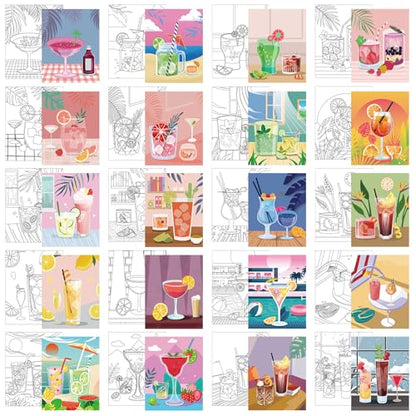 Sherr 20 Pcs Stretched Pre Drawn Canvas Afro Queen Black Art for Painting for Adults Outline Pre Drawn Stretched Cotton Canvas to Paint Party Set, 8 x 10''(Cocktail) - style: Cocktail
