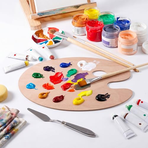 6 Pack Wooden Paint Palette, Large Oval Artist Palettes 15.7 x 11.8 Inch, Natural Wood Color Mixing Tray with Thumb Hole for Acrylic, Oil, Watercolor Painting, DIY Craft and Art Supplies