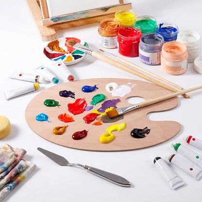 6 Pack Wooden Paint Palette, Large Oval Artist Palettes 15.7 x 11.8 Inch, Natural Wood Color Mixing Tray with Thumb Hole for Acrylic, Oil, Watercolor Painting, DIY Craft and Art Supplies