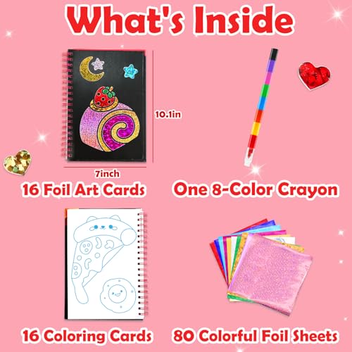 FUNNYB&G Foil Art Craft Kit for Girls 4-10 Years Old: Mess-Free & No-Glue, Create 16 Sparkly Food Pictures – Perfect Travel Toy & Birthday Gift for Kids (Food) - style: Food