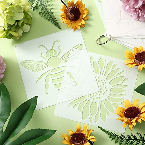Zonon 16 Pieces Stencils for Painting, Reusable Large Butterfly Hummingbird Sunflower Stencil with Metal Open Ring, DIY Craft Templates for Spring Summer Wood Wall Canvas Home Decor(6.3 x 6.3 Inch) - size: 6.3 x 6.3 Inch