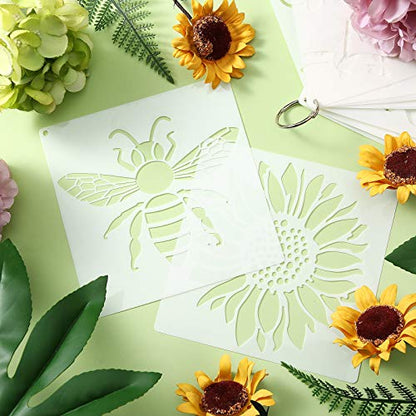 Zonon 16 Pieces Stencils for Painting, Reusable Large Butterfly Hummingbird Sunflower Stencil with Metal Open Ring, DIY Craft Templates for Spring Summer Wood Wall Canvas Home Decor(6.3 x 6.3 Inch) - size: 6.3 x 6.3 Inch