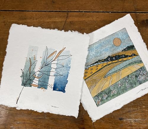 Wanderings Thick Handmade Watercolor Paper with Deckle Edge - 8" x 8" - 300GSM - Premium White Hot Press Smooth Mixed Media Paper Made with Recycled Cotton - 25 Loose Leaf Sheets - color: White, size: 8x8" (20x20cm)