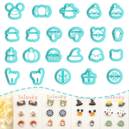 Tainsky Halloween Polymer Clay Cutters, 22 Shapes Halloween Studs Clay Earrings Cutters (Studs) - color: Studs-A