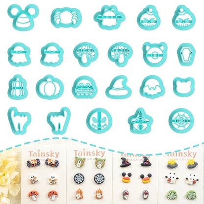 Tainsky Halloween Polymer Clay Cutters, 22 Shapes Halloween Studs Clay Earrings Cutters (Studs) - color: Studs-A