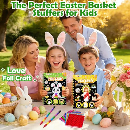 FUNNYB&G Foil Art Craft Kit for Kids 4-10 Years Old: Mess-Free & No-Glue, Create 16 Sparkly Christian Pictures – Perfect Travel Toy & Birthday Gift for Kids (Christian) - style: Christian