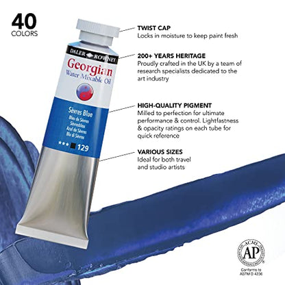 Daler Rowney Georgian Water Mixable Oil Paint Sevres Blue 37ml Tube - Art Paints for Canvas Paper and More - Oil Painting Supplies for Artists and Students - Artist Oil Paint for Any Skill Set