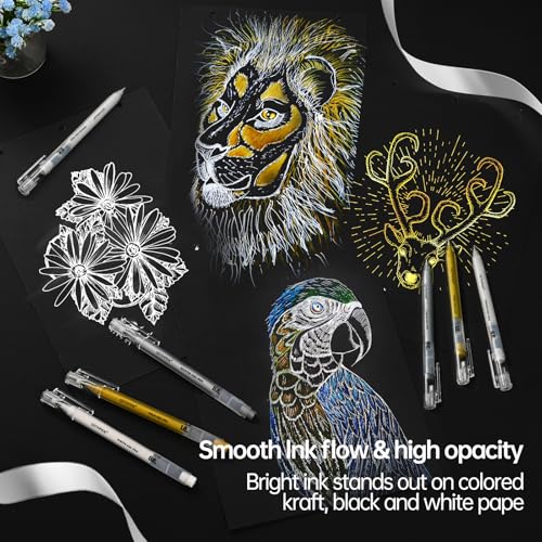 GETHPEN 0.6mm Fine Point Silver Gel Pens, 3-Pack for Artists Drawing on Black Paper, Sketching, Adult Coloring Books & Modern Crafts - size: 0.6 mm, style: 3 Pack Silver