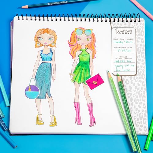 Fashion Angels Glam Fashion Sketch Set, Includes Sketch Pad with Stencils & Stickers, Fashion Design Sketch Book for Girls, Ideal Drawing Kit for Kids - color: Glam Fashion