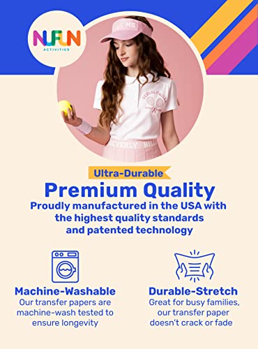 NuFun Activities Printable Iron-on Heat Transfer Paper for T Shirts, Light Fabrics, 50 Sheets 8.5 x 11 inch, Long Lasting, Durable, Professional Quality, Easy DIY, Non-Toxic, Made In the USA - size: 50 Sheets