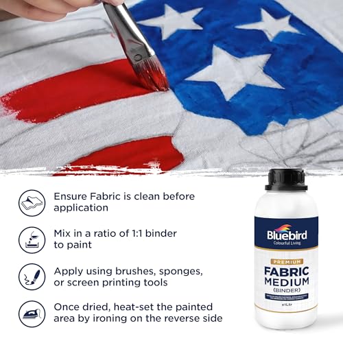 BLUEBIRD Fabric Medium - Textile Medium for Fabric Painting, Prevents Flaking, Ideal for Clothes, Accessories, and More (33.8 Fl Oz / 1 Liter) - size: 33.8 Fl Oz (Pack of 1)