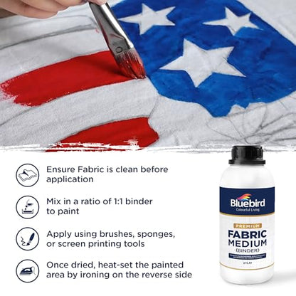 BLUEBIRD Fabric Medium - Textile Medium for Fabric Painting, Prevents Flaking, Ideal for Clothes, Accessories, and More (33.8 Fl Oz / 1 Liter) - size: 33.8 Fl Oz (Pack of 1)