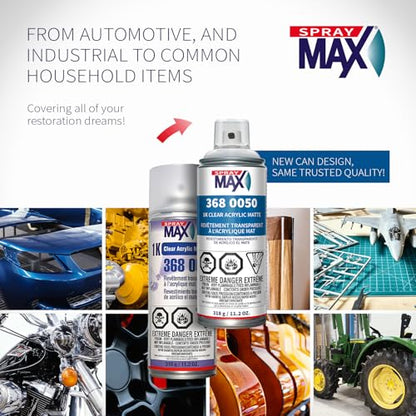 SprayMax 1K Acrylic Matte Clear Coat | Fast-Drying Acrylic Clear Coat Spray Paint for Cars, Crafts & Metal | Smooth Matte Finish, Weather & Scratch Resistant | Professional Grade 11.3 oz