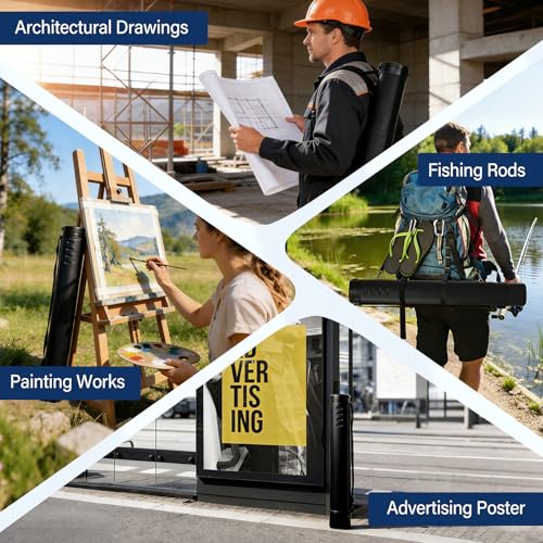 DEWEL Adjustable Poster Tube 24.5"-42", Waterproof Plastic Document Storage Tube Telescoping Carrying Case, Light Resistant Drawing Tube Painting Picture Tube Holder (Black-Large Size) - color: Black (Polygon), size: Large