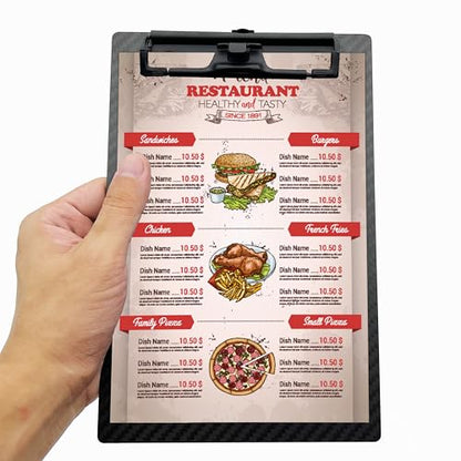6.1 * 9.3 * 0.06inch A5 Half Letter Small Size Super Hard&Portable Carbon Fiber Clipboard with Hook&Pen Holder,Strong Low Profile Clip,Dry Carbon Clip Board,Writing Board,Note pad - color: Black Clip, size: 6.1*9.3*0.06inch+1Clip