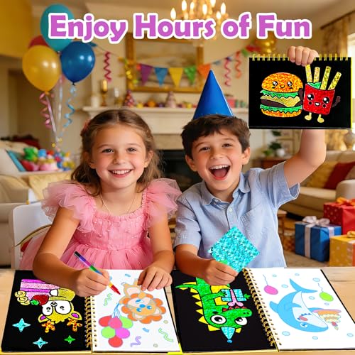 FUNNYB&G Foil Art Craft Kit for Kids 4-10 Years Old: Mess-Free & No-Glue, Create 16 Sparkly Happy Birthday Pictures – Perfect Travel Toy & Birthday Gift for Kids（Happy Birthday） - style: Happy Birthday